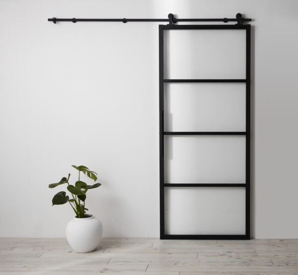Skjutdörr Square Habo svart alu härdat glas