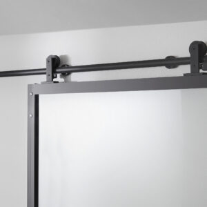 Skjutdörr Square Habo svart alu härdat glas