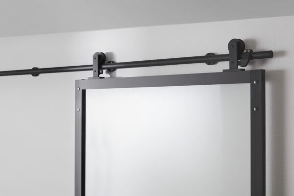Skjutdörr Square Habo svart alu härdat glas